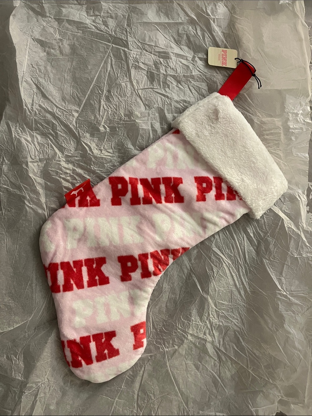 PINK Victoria's Secret Light Pink Holiday Stocking with White Cuff